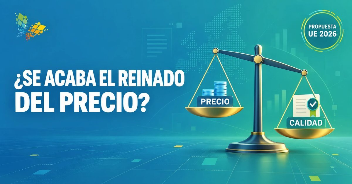 Una balanza inclinada compara el precio con la calidad junto al rótulo «Propuesta UE 2026».